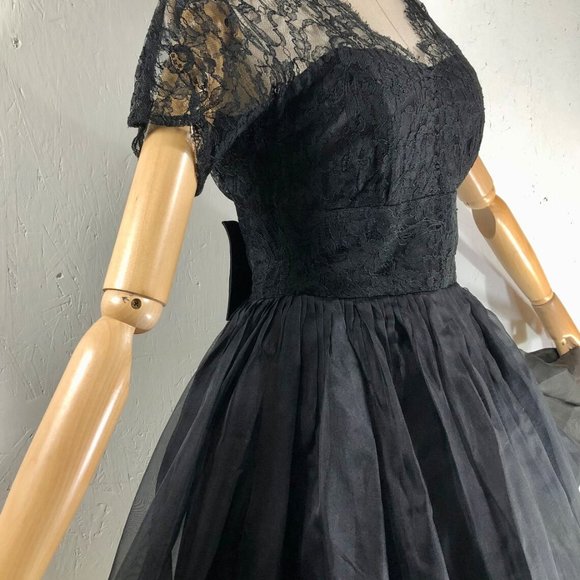 black organza lace fit flare / sheer illusion top - Picture 8 of 10
